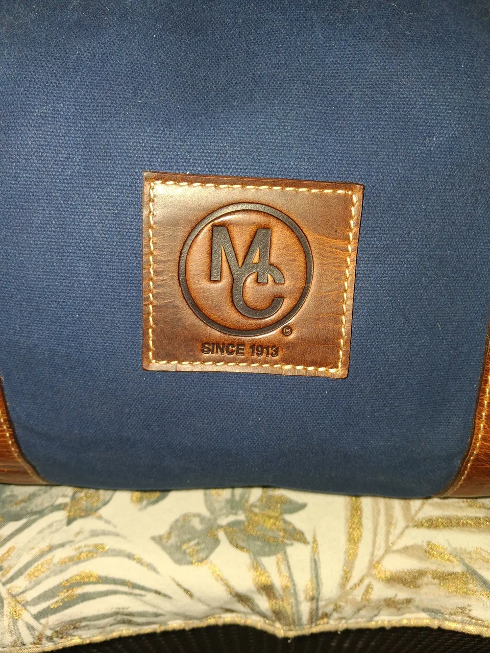 Canvas & Leather Weekender Bag in Navy Brown
